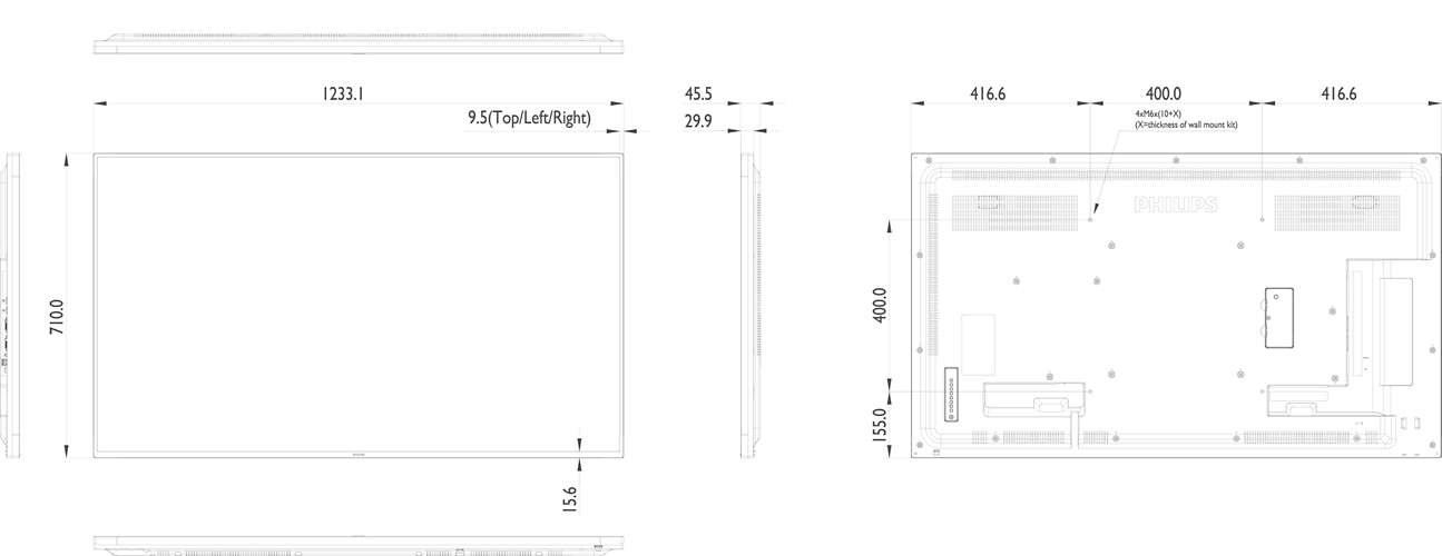 Philips 55BDL4050D - Technical Drawing