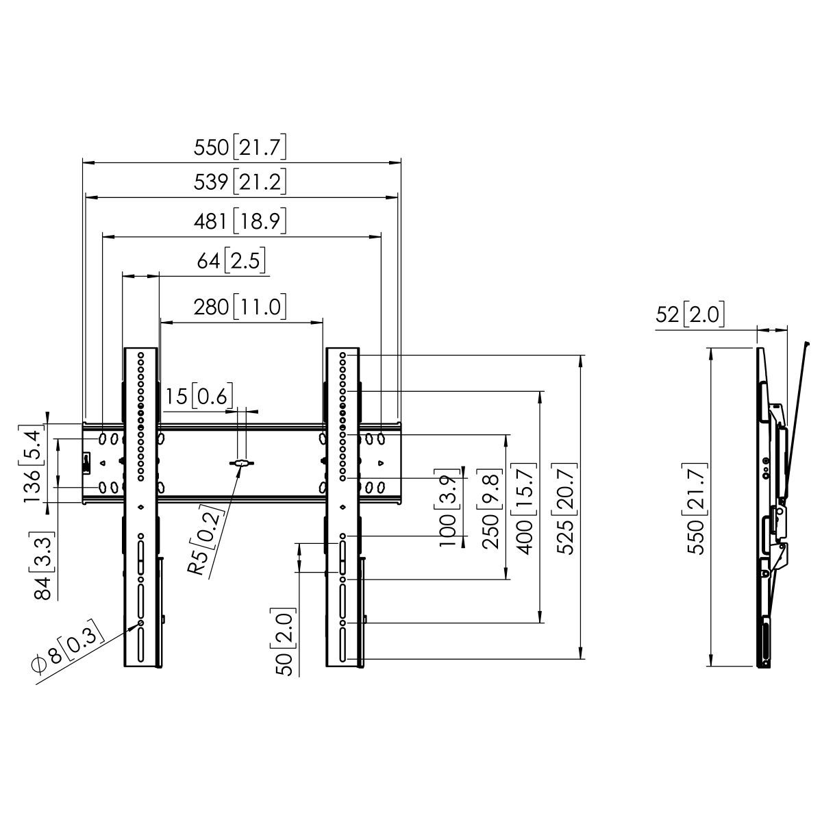 Vogel's PFW 6410 Display Tilt Wall Mount - Technical Drawing