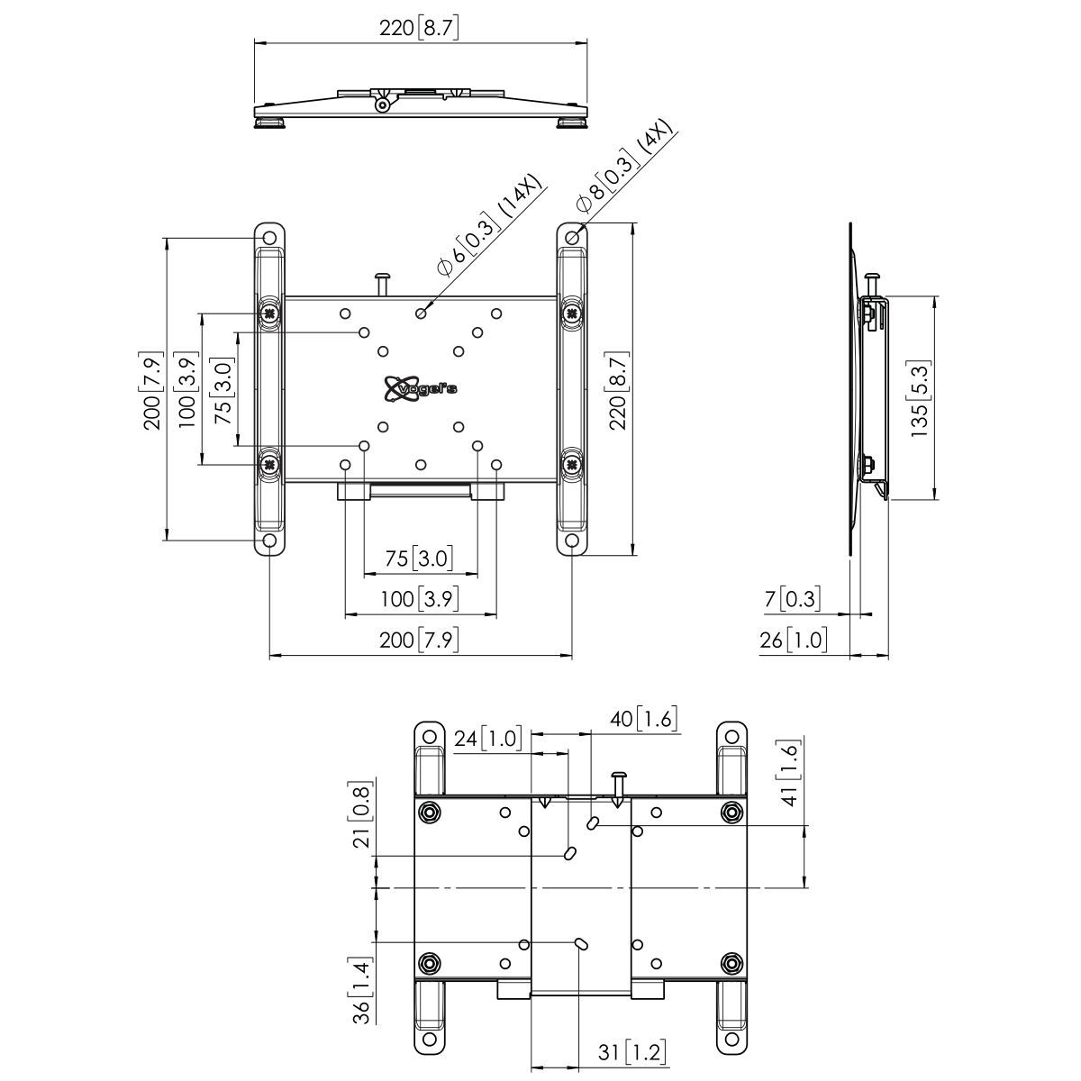 Vogel's PFW 4200 Display Flat Wall Mount - Technical Drawing