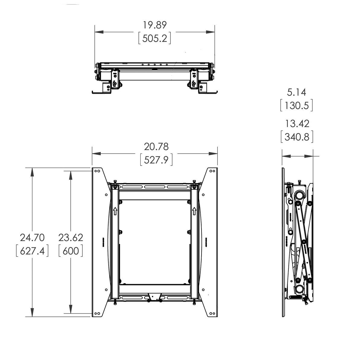 Vogel's - PFW 6875 Video Wall Pop-Out Mount Portrait - Technical Drawing
